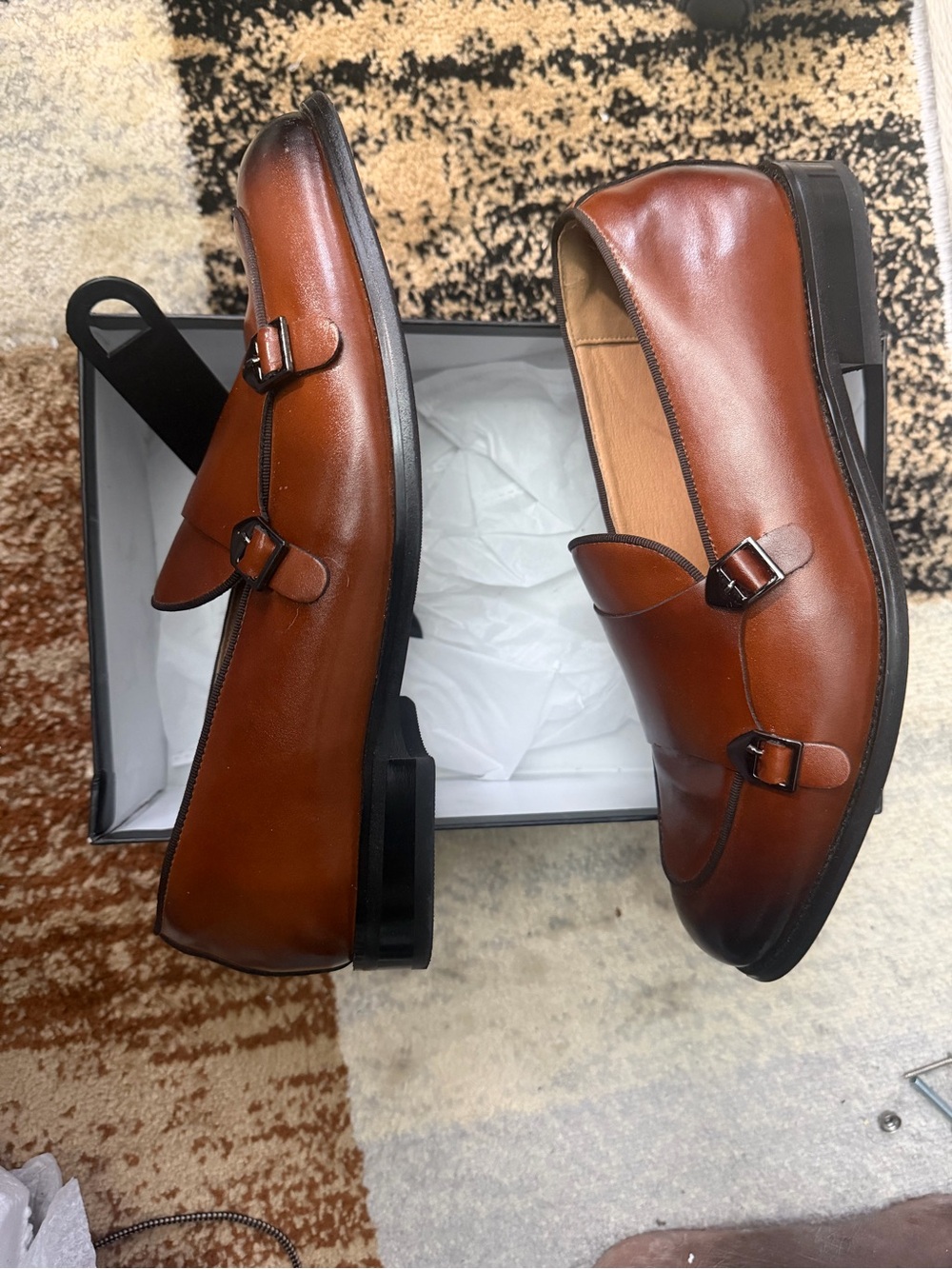 Men's Double Monk Strap Leather Loafers - Brown Size 42 (US 9)